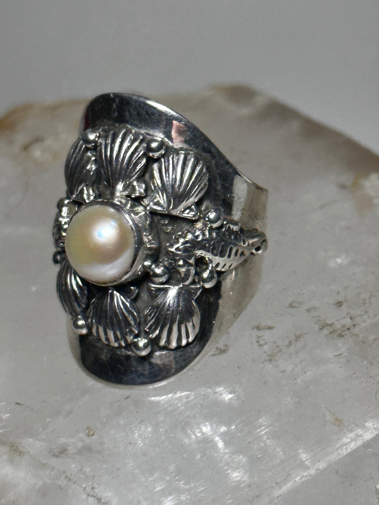 Seahorse ring size 6.25 Cigar band Shells pearl sterling silver women girls