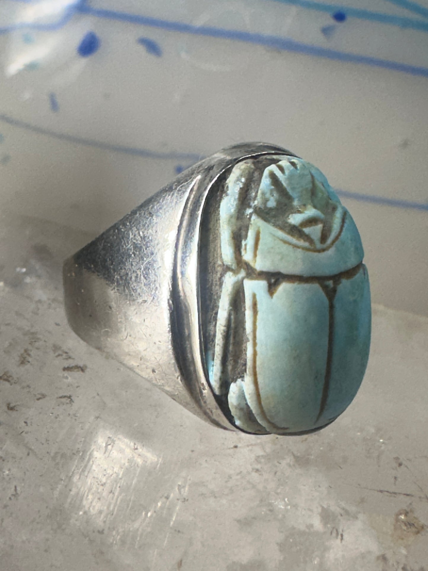 Scarab ring Egyptian band size 8.5 Good Luck Rebirth sterling silver women men