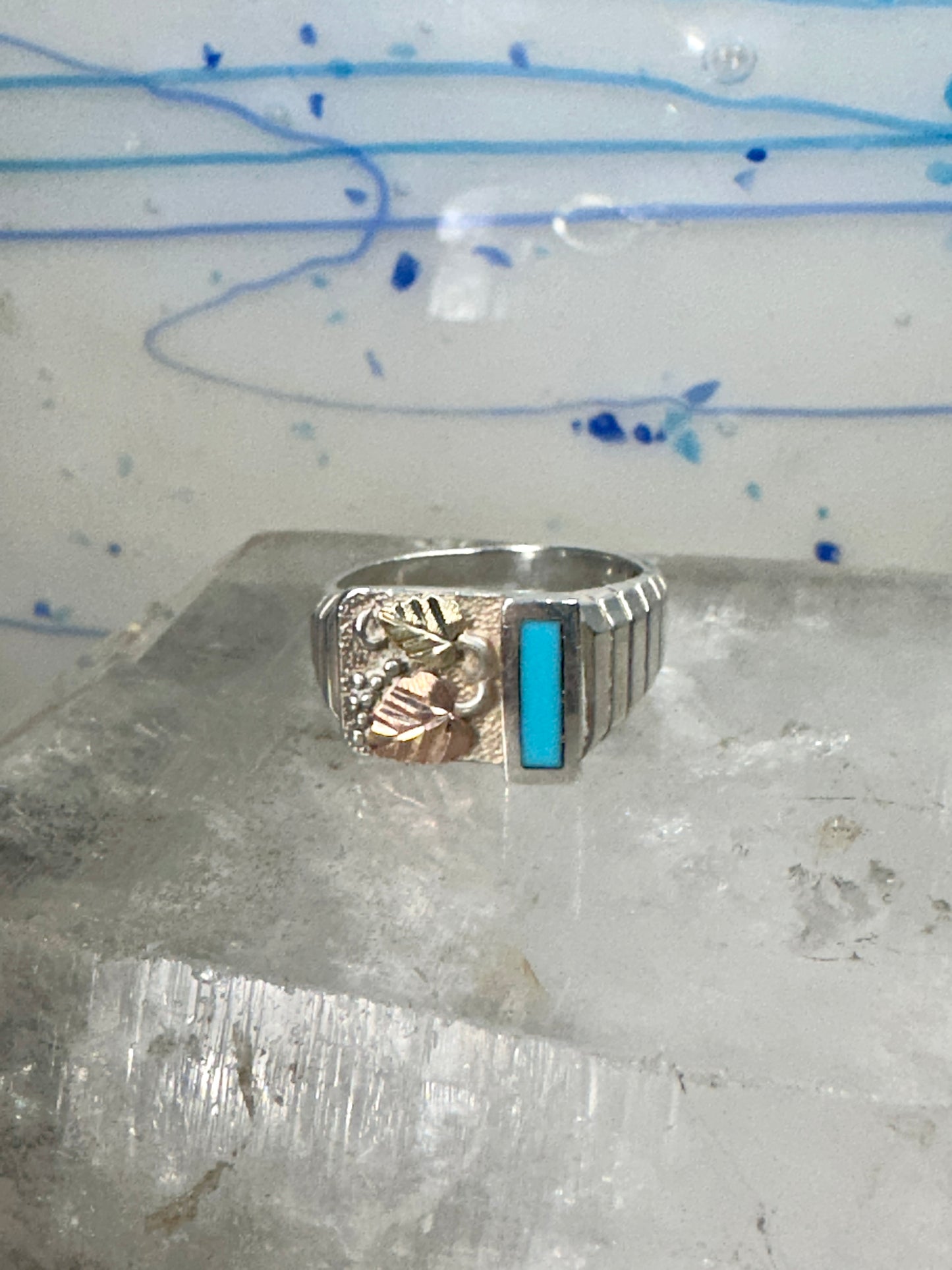 Turquoise band Black Hills Gold ring size 10 sterling silver women men
