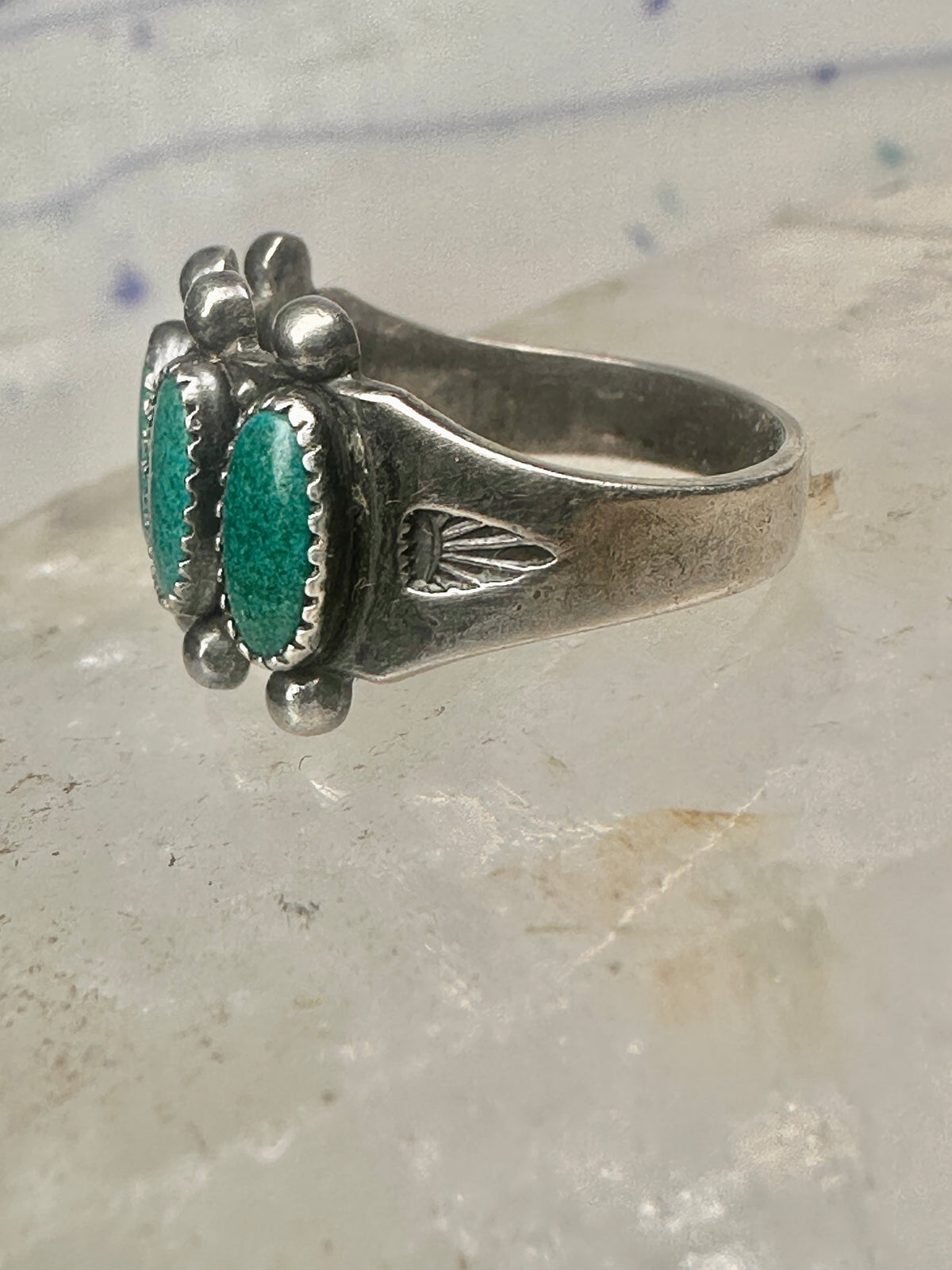 Vintage Sterling Silver Southwestern Four Stone Green Turquoise Row Ring Size 6.25 925