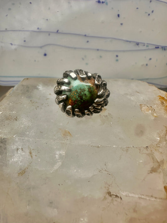 Vintage Sterling Silver Brutalist Organic Molten Turquoise Nugget Statement Ring Size 5.25 925