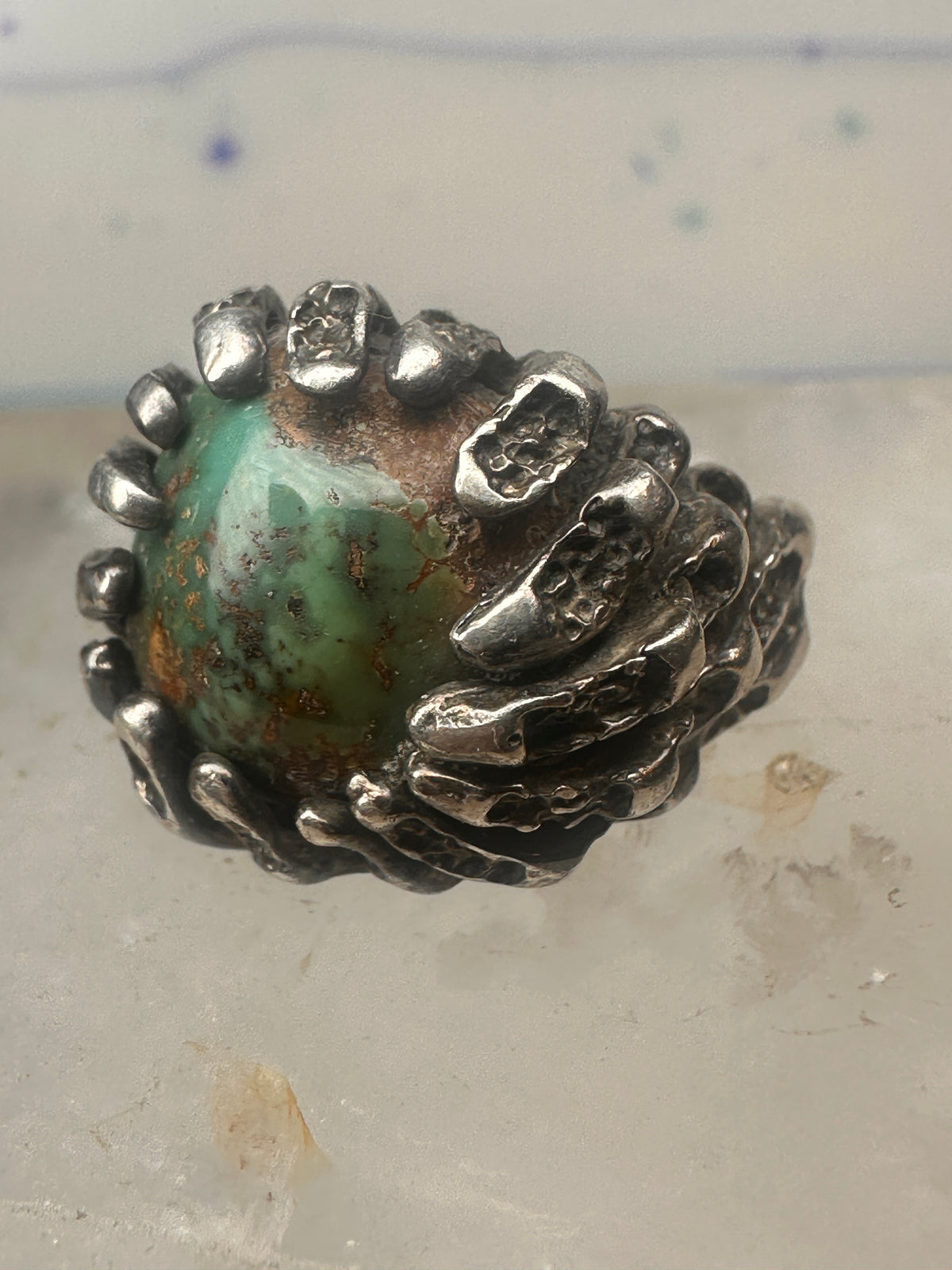 Vintage Sterling Silver Brutalist Organic Molten Turquoise Nugget Statement Ring Size 5.25 925