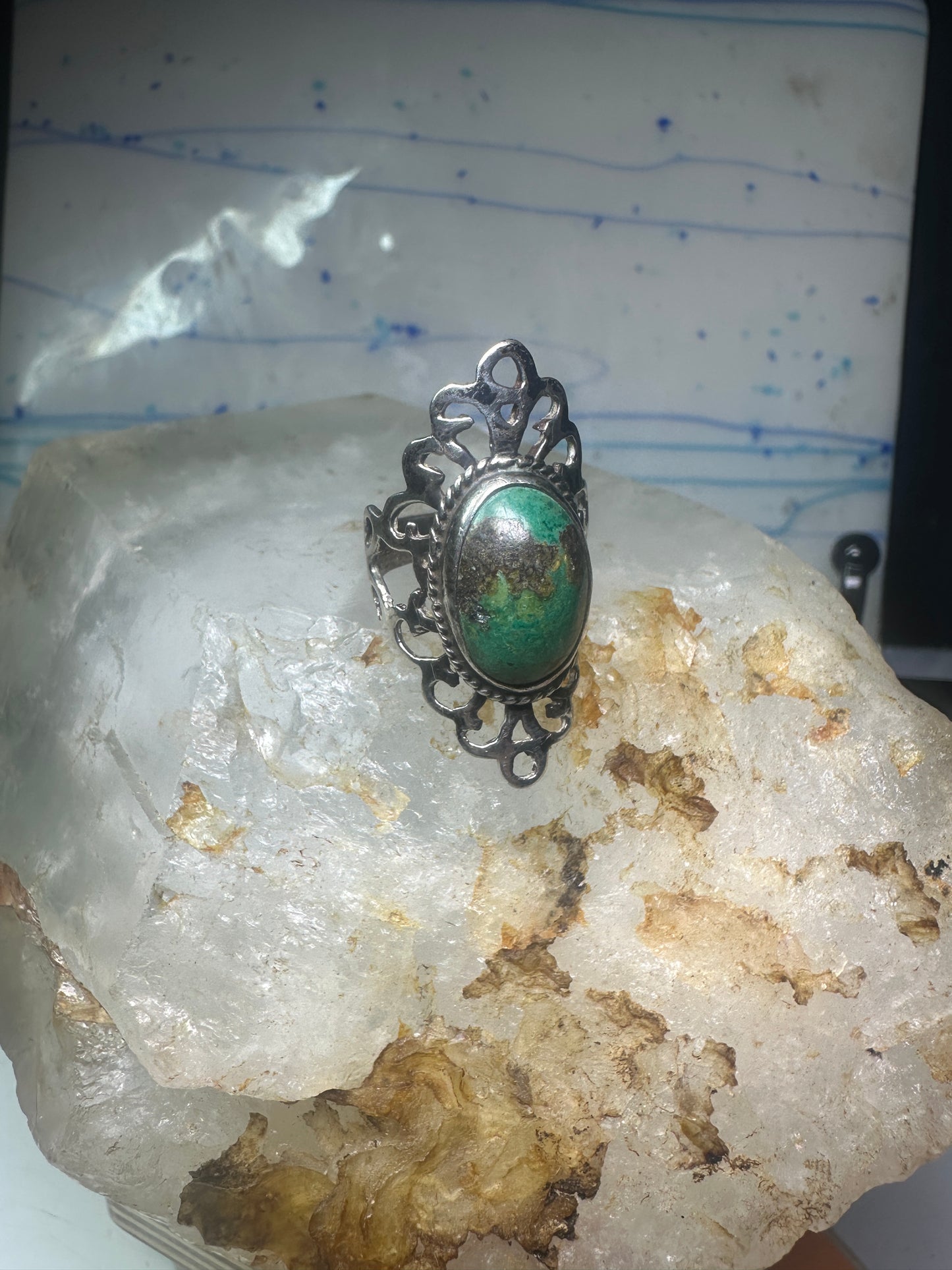 Turquoise Ring Boho size 5.25 sterling silver girls women