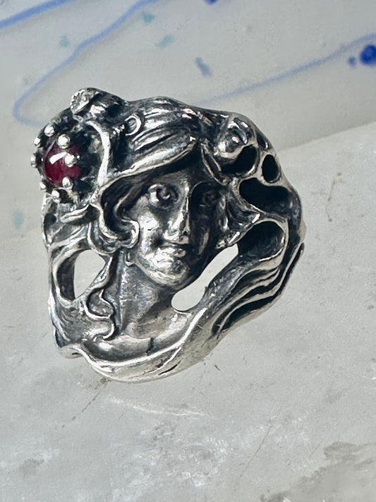 Face ring art deco style flower floral band sterling silver size 7 girls women girls