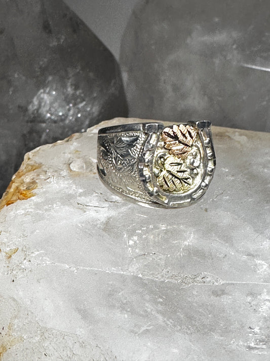 Horseshoe ring Black Hills Gold size 7.50 good luck band sterling silver women girls