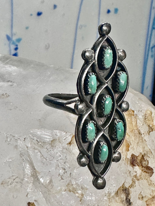Zuni ring long turquoise size 4 sterling silver women