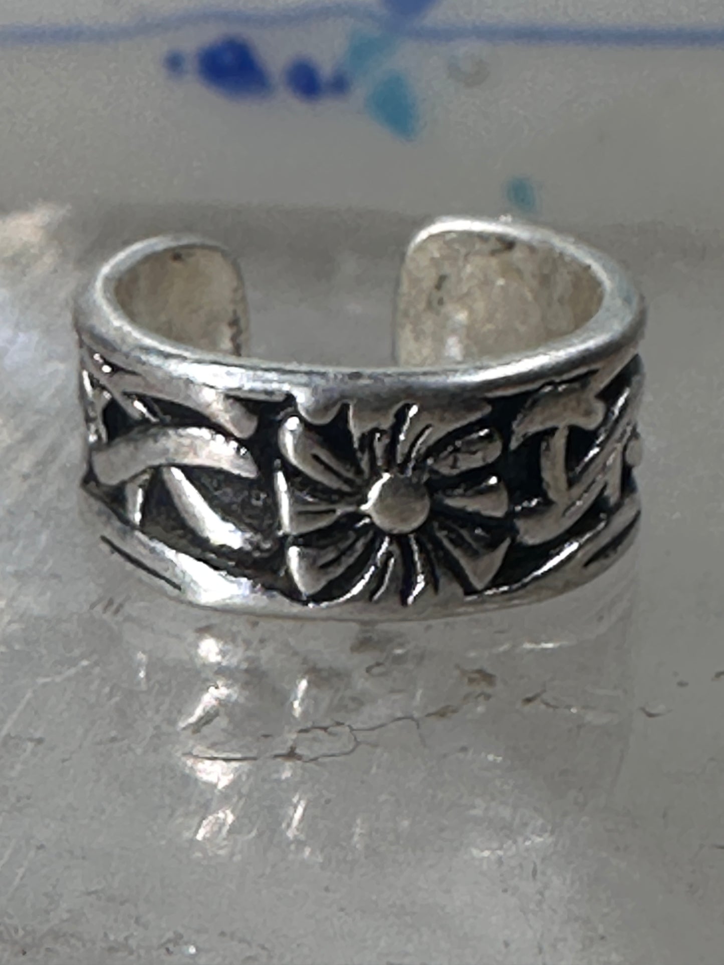 Wide floral ring toe band size 2 adjustable sterling silver women girls
