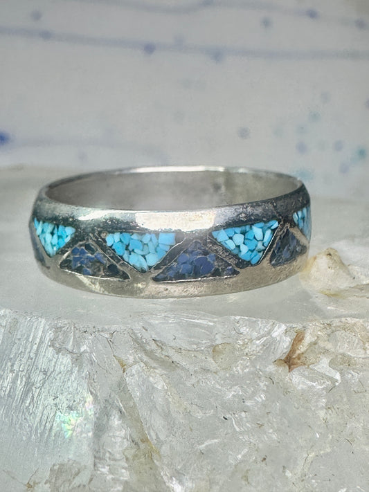 Vintage Zuni ring wedding band turquoise chips blue lapis size 11.2 sterling silver