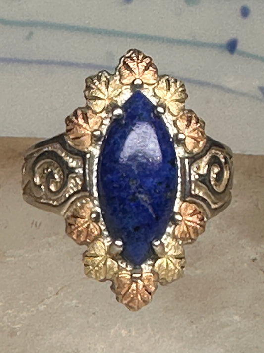 Vintage Mt Rushmore Co Black Hills Gold Sterling Silver 12K Tri Color Gold Lapis Ring Size 6