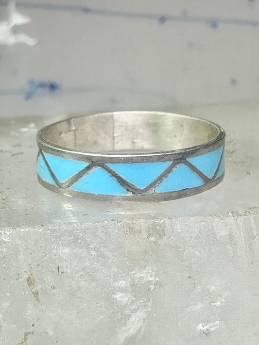 Vintage Zuni ring reconstituted turquoise size 10.25 wedding band sterling silver