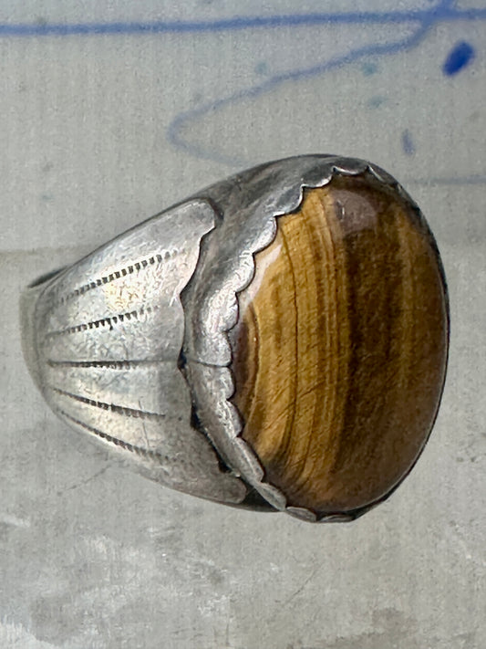Navajo ring tiger Eye band sterling silver size 12.50 Dawn Lucas
