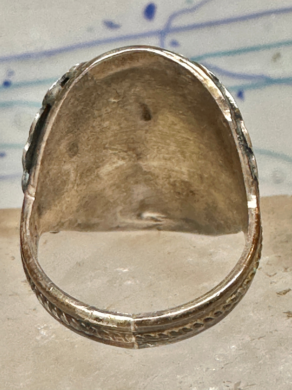 Vintage Sterling Silver Signed R Sadie Randolph Navajo Turquoise Eagle Feather Ring Size 13 925