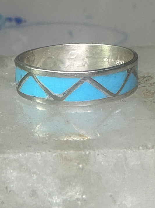 Vintage Zuni ring reconstituted turquoise coral size 8.50 wedding band sterling silver