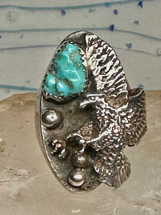 Vintage Sterling Silver Signed ON Orville Nelson Navajo Turquoise Eagle Shield Ring Size 8.50 925