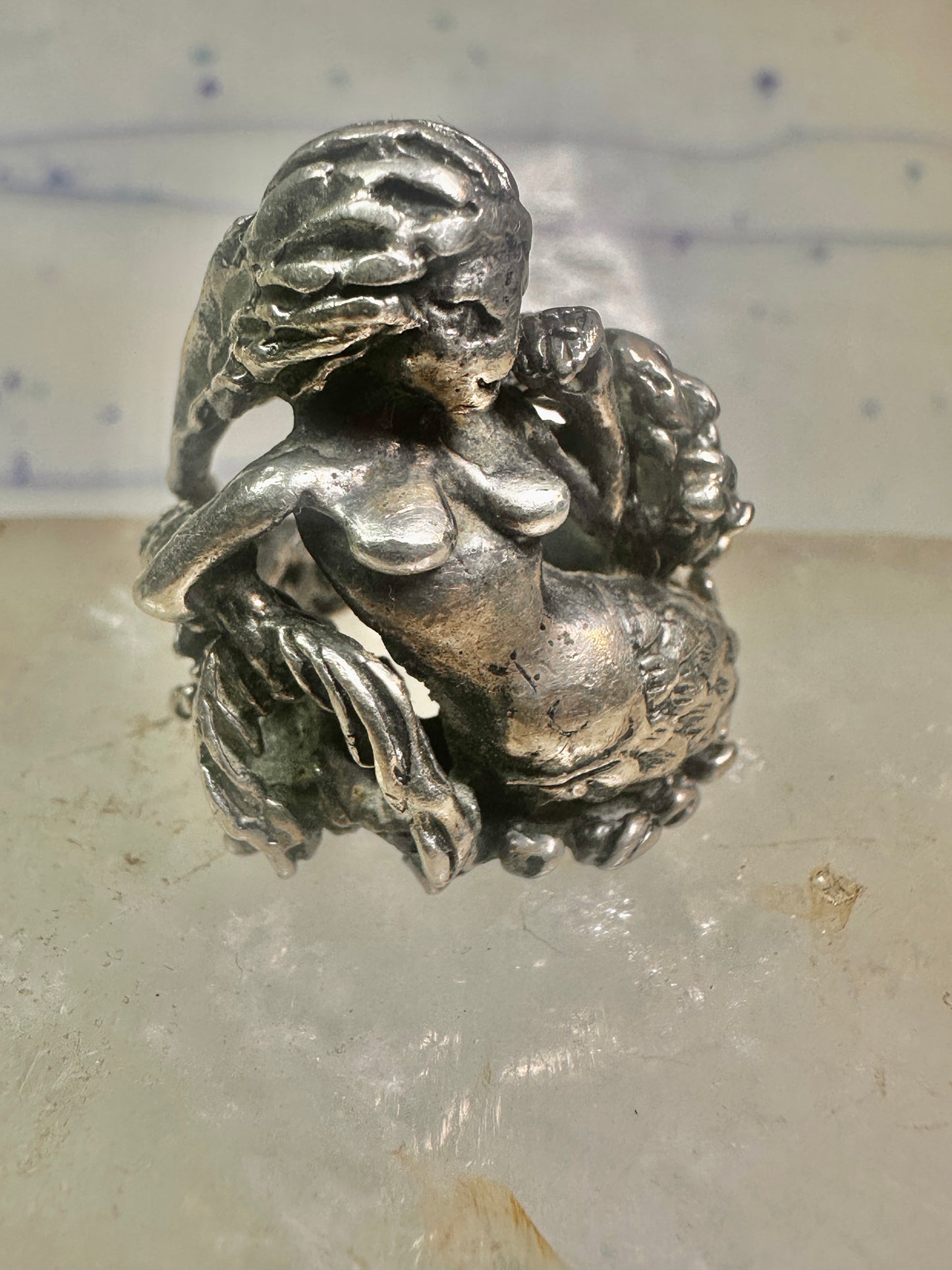 Mermaid ring size 9 heavy ocean sterling silver women men