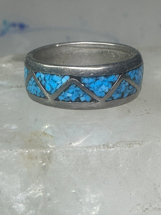 Vintage Zuni ring turquoise chips size 5.25 wedding band sterling silver
