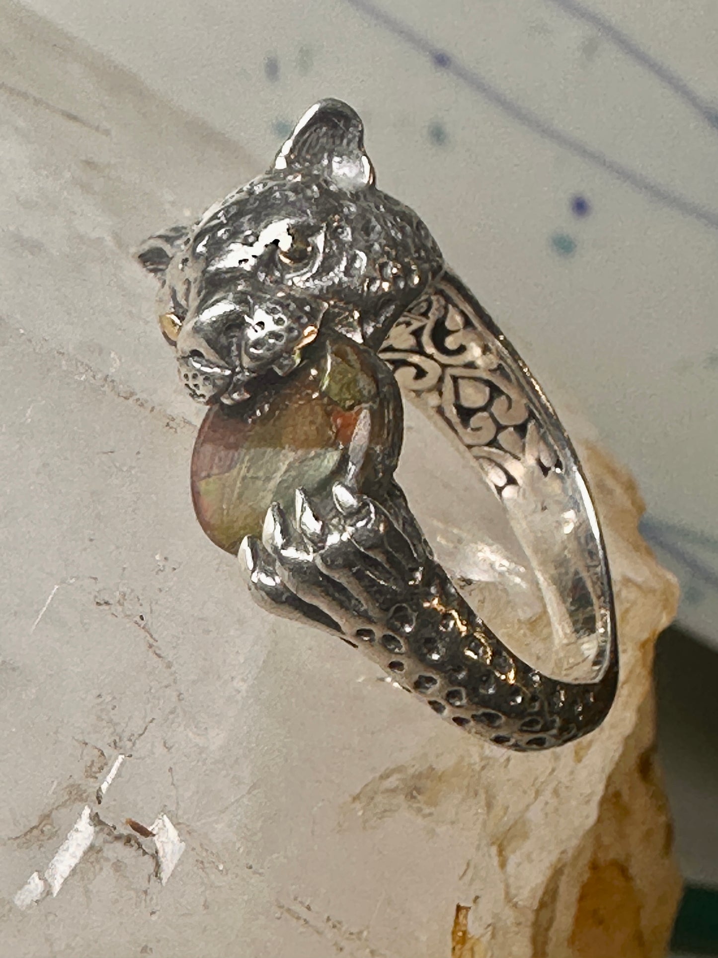 Tiger ring size 8 Sonia Bitton holding stone sterling silver women men signed SB