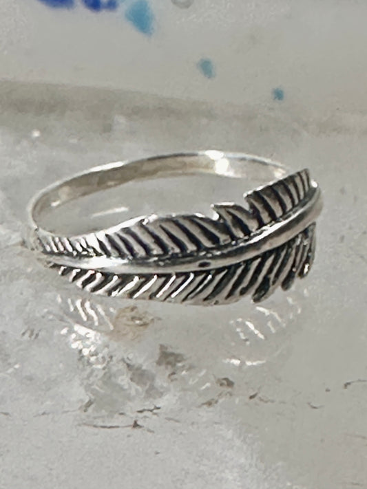 Feather ring Feather stacker band size 9 sterling silver women girls