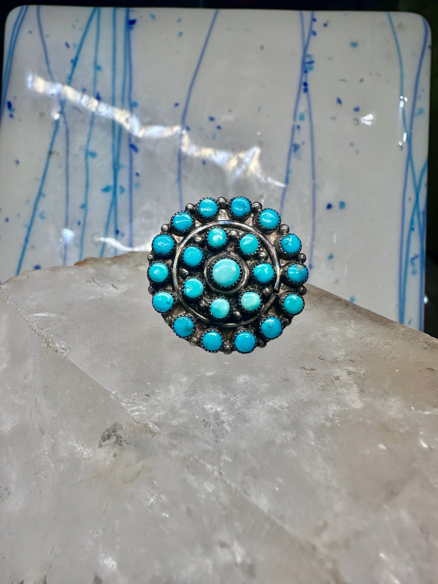 Zuni ring turquoise petite point size 7.25 sterling silver women