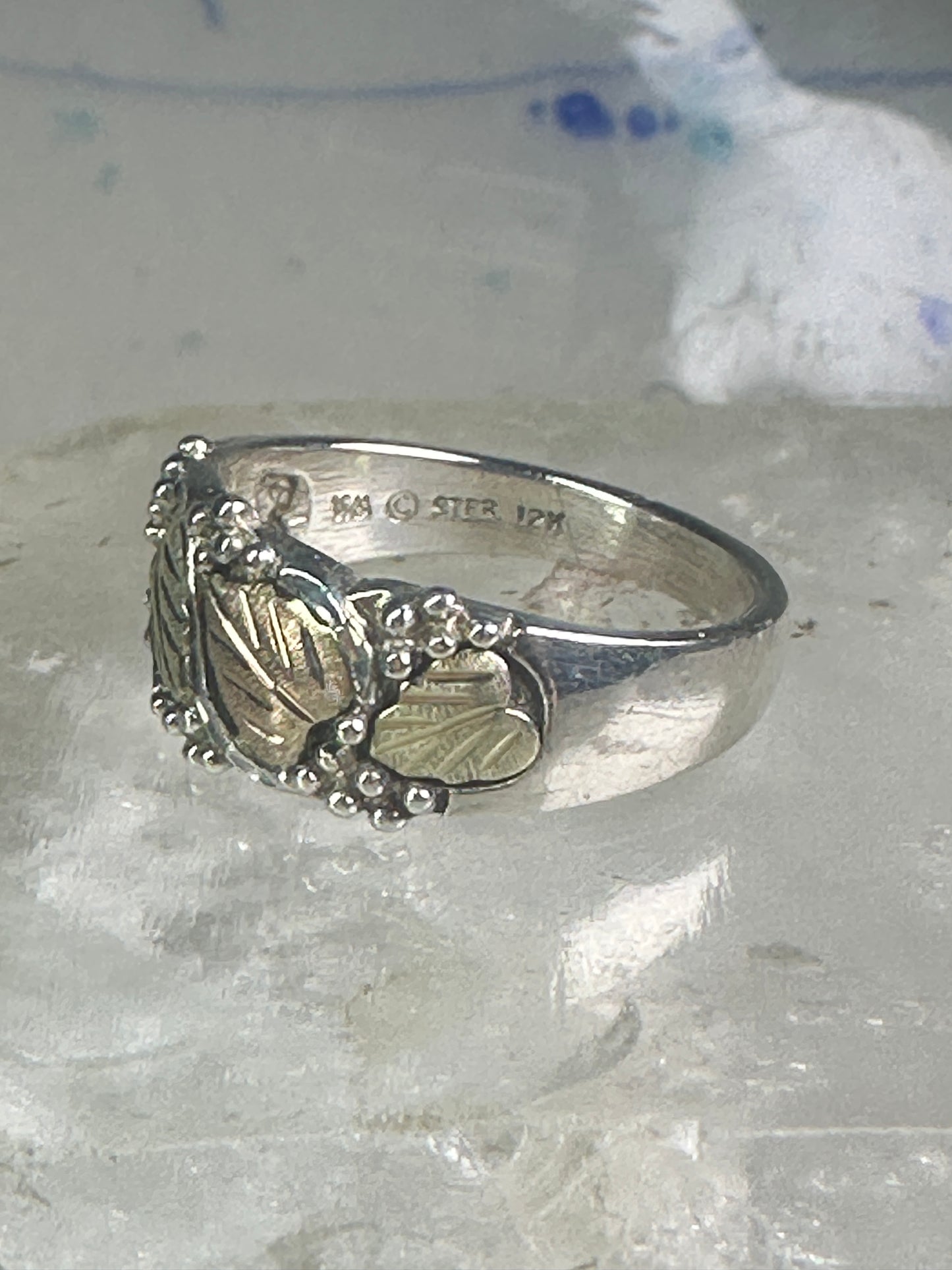 Black Hills Gold Ring wedding leaves band size 8.75 sterling silver women men