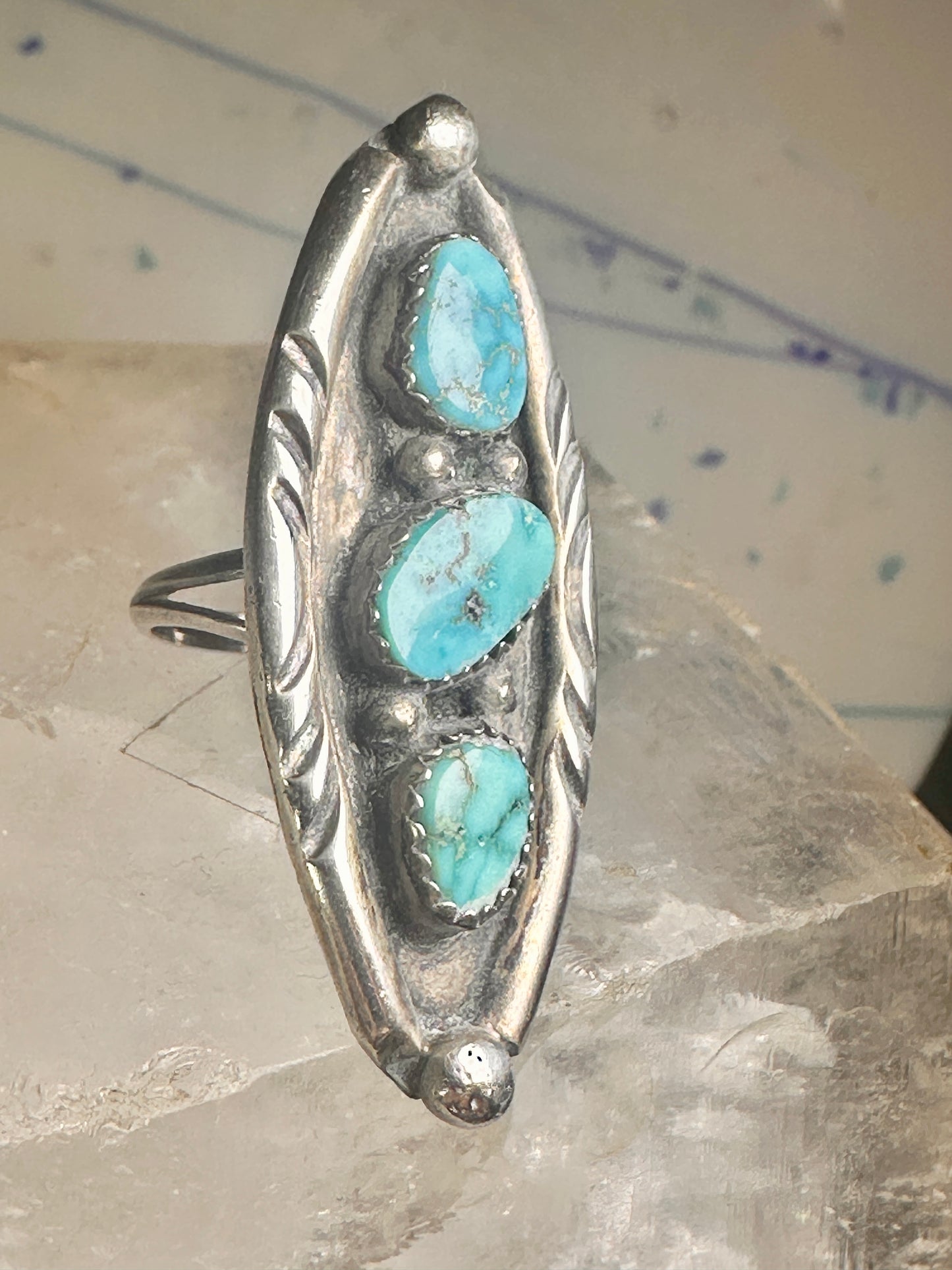 Long Navajo ring size 5.50 turquoise sterling silver women men