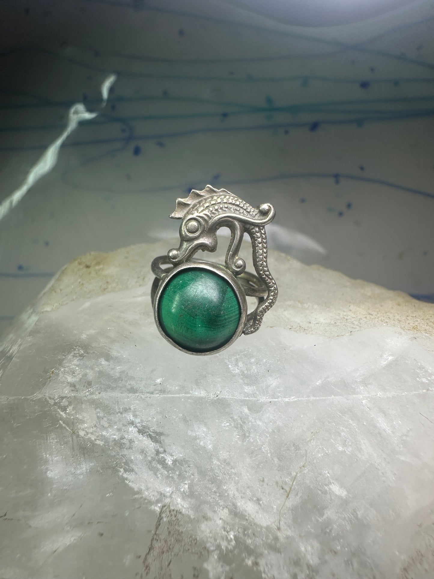 Seahorse ring Malachite size 4 pinky band sterling silver women girls