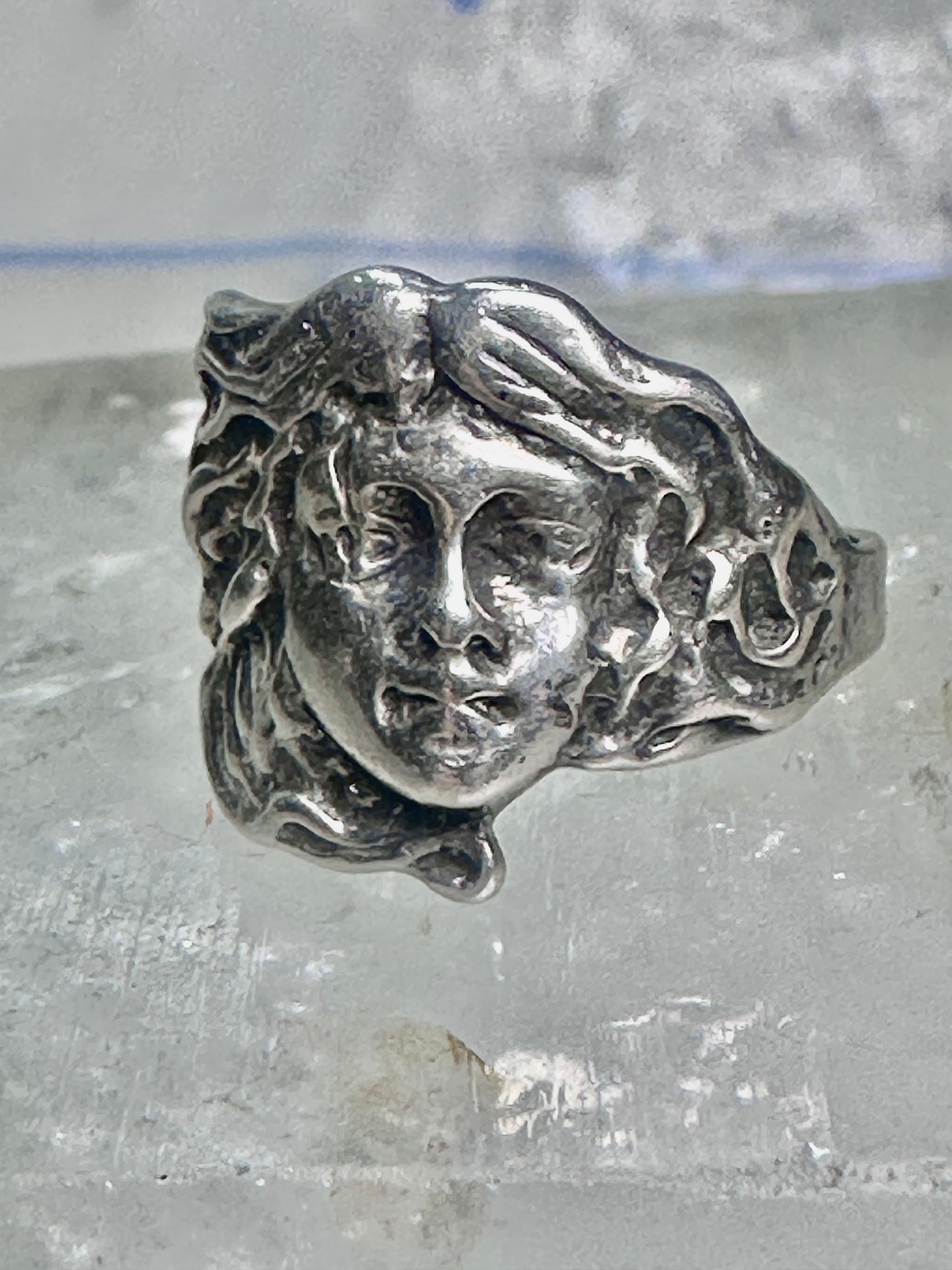 Vintage Lady Face ring band size 6 sterling silver women girl