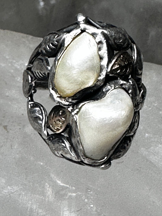 Floral Art Deco ring size 7 band leaves pinky sterling silver women girls