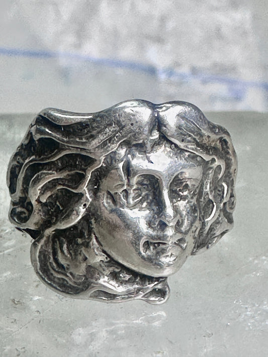 Vintage Lady Face ring band size 6 sterling silver women girl