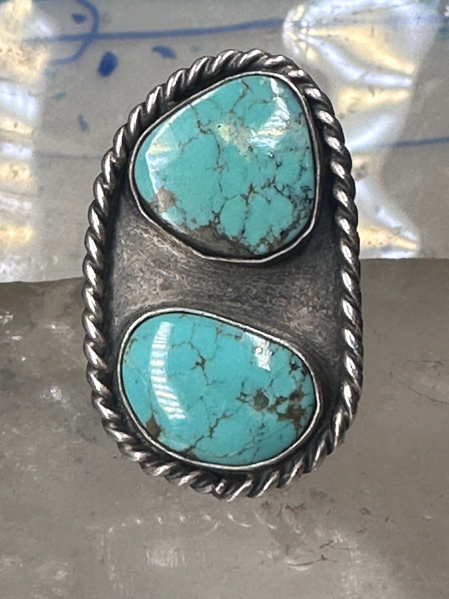 Navajo long ring turquoise size 8 sterling silver women