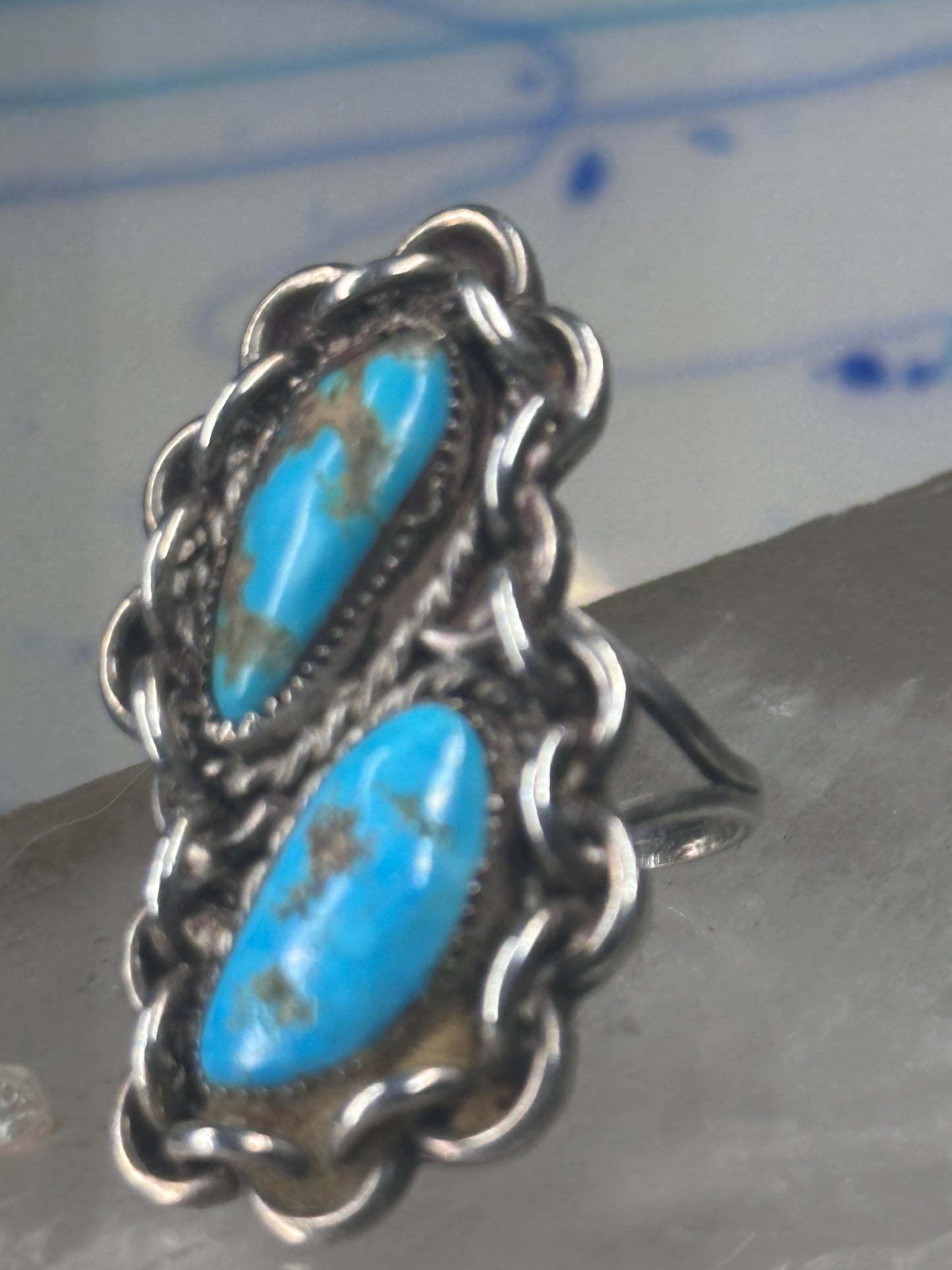 Navajo long ring turquoise size 6.50 brutalist chain sterling silver women girls