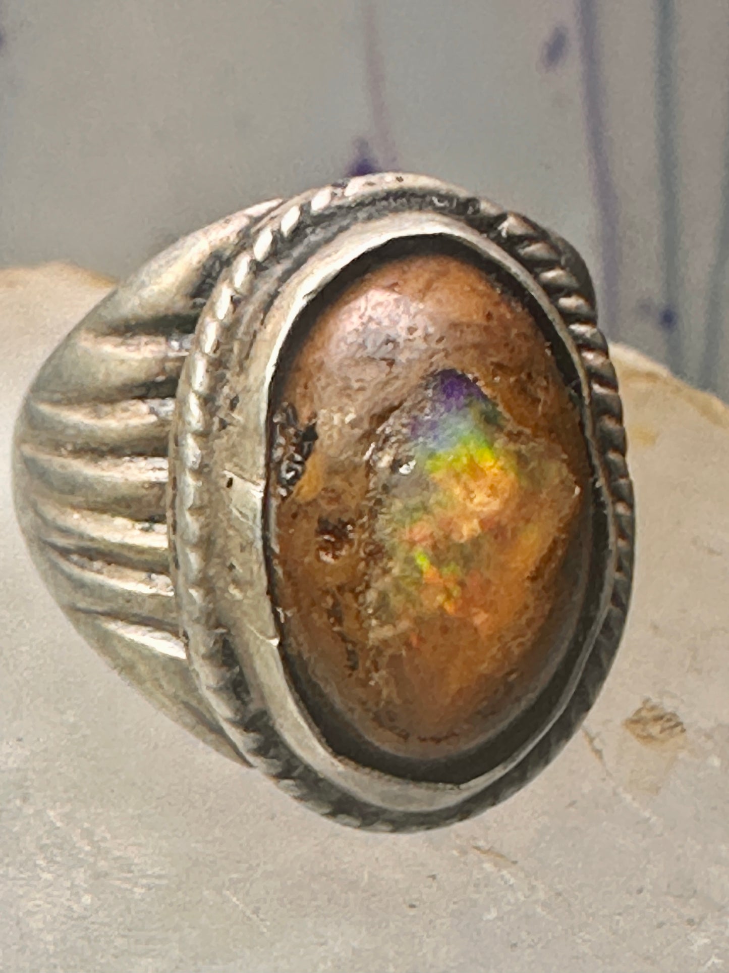Vintage ring boulder opal Mexico Richard Guad band size 8 sterling silver women