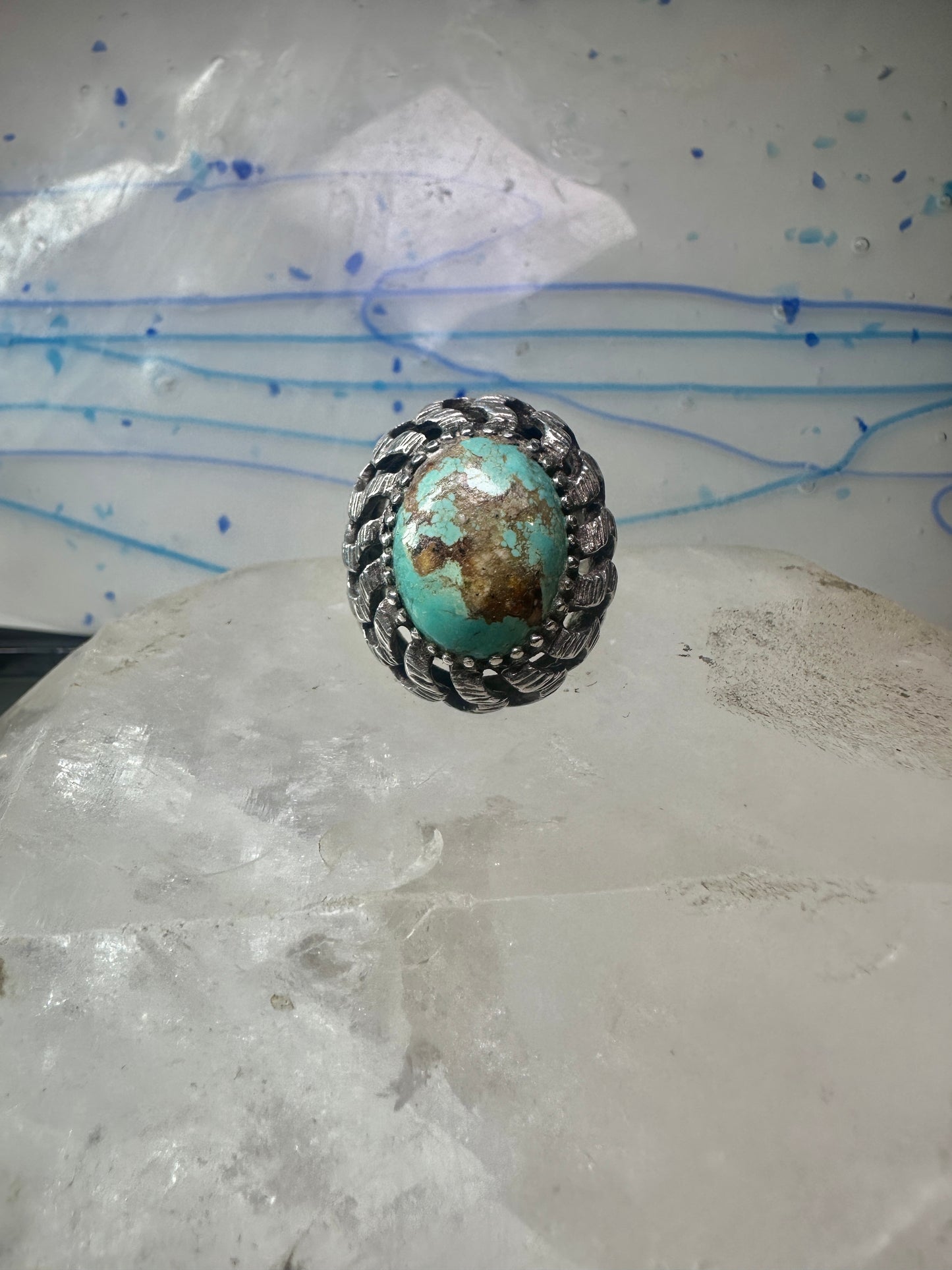 Brutalist ring Turquoise size 7 sterling silver Mexican band women
