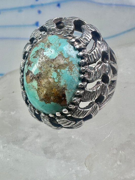 Brutalist ring Turquoise size 7 sterling silver Mexican band women