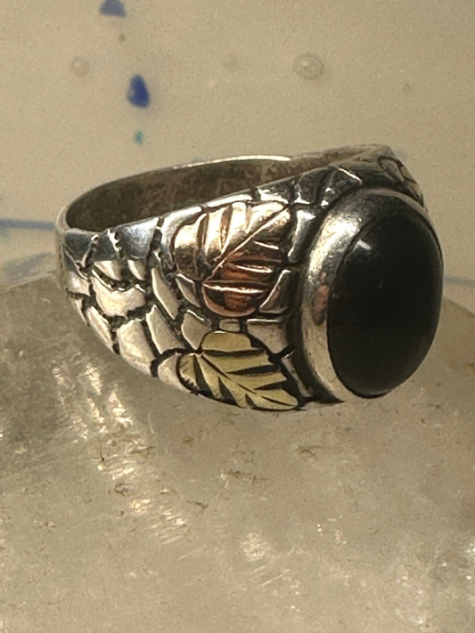 Black Hills Gold ring onyx band nugget size 10.75 sterling silver vintage men women