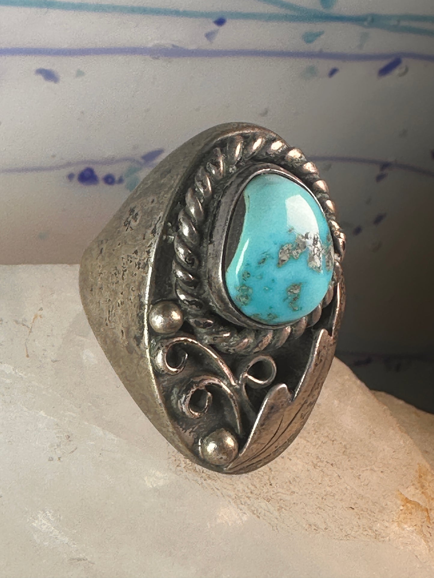 Heavy Navajo ring turquoise size 7.75 sterling silver men women