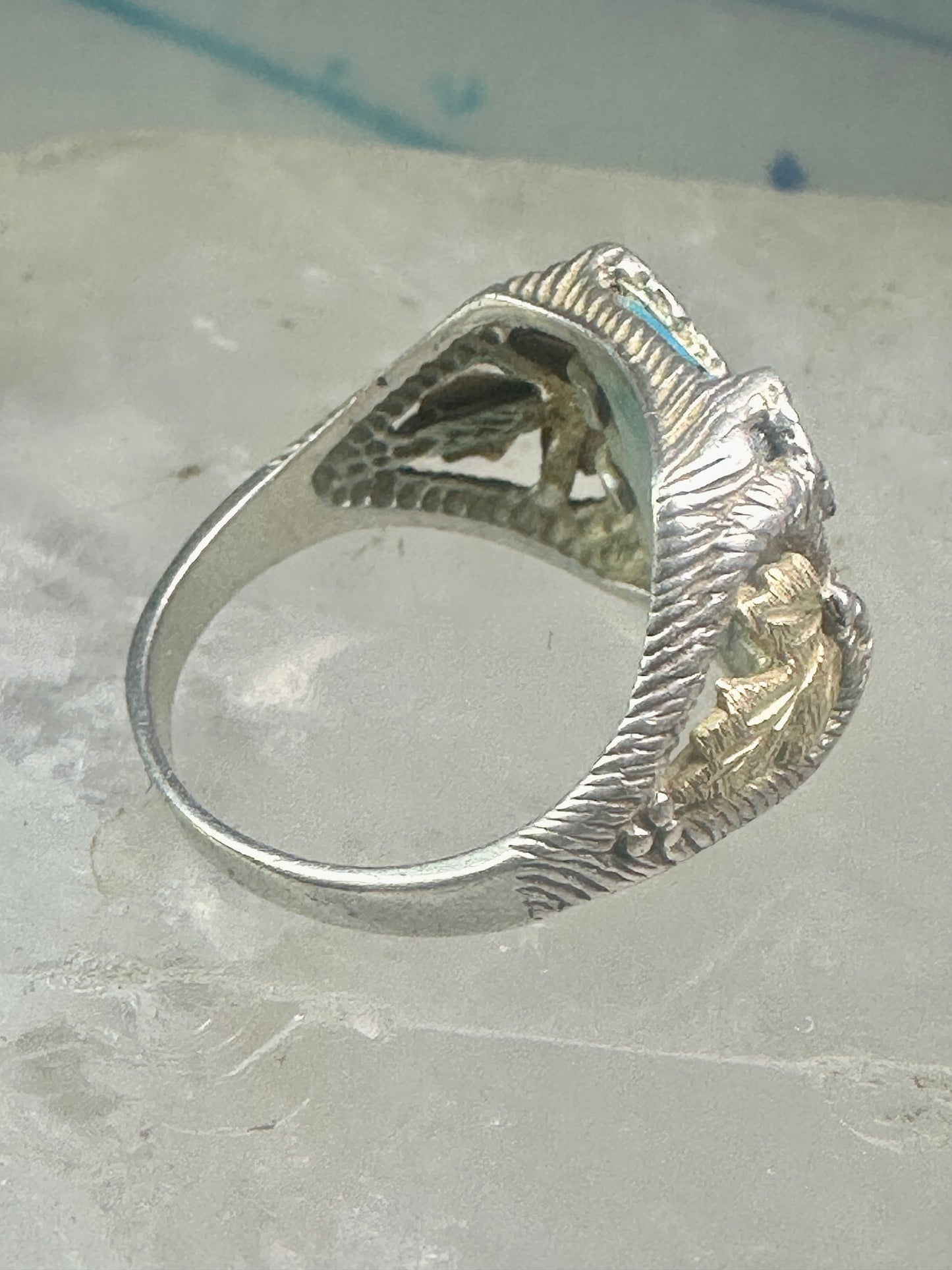 Eagle ring turquoise Black Hills Gold leaves band size 7 sterling silver women girls men