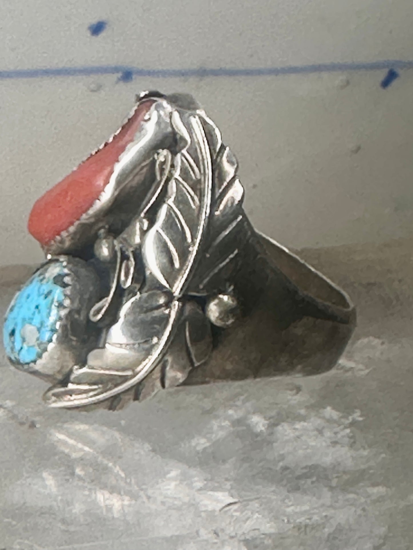 Navajo ring Turquoise Coral band size 10.25 sterling silver women men