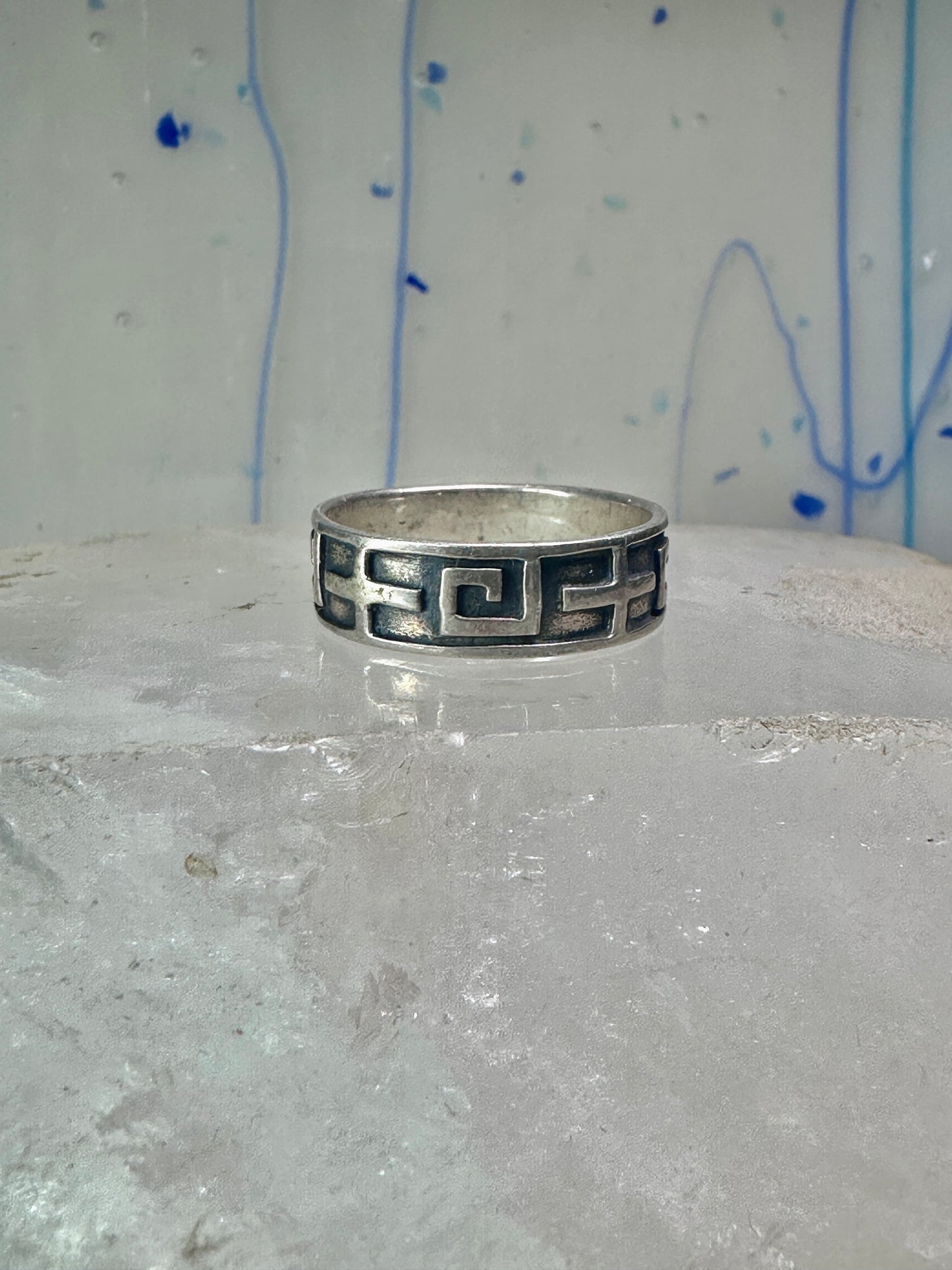 Abstract ring geometric band southwest size 9.25 sterling silver women men