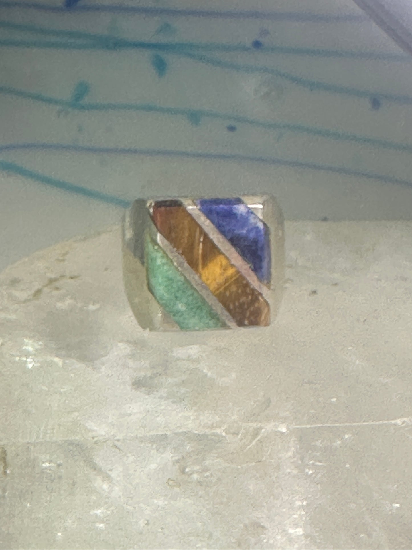Tiger eye ring onyx sodalite Mexican band size 8 sterling silver women men