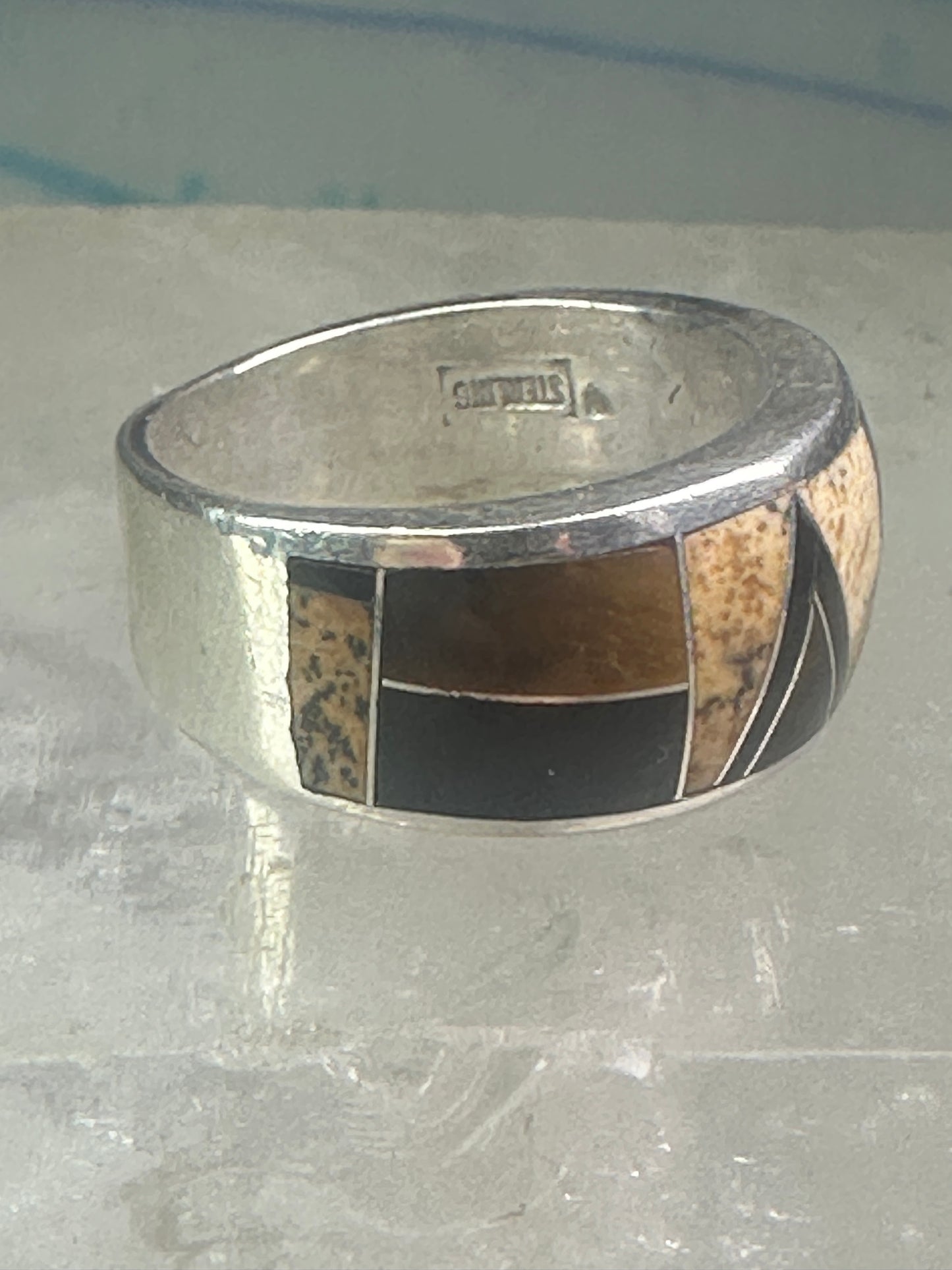 Tiger eye ring onyx jasper southwest pinky band size 5.25 sterling silver women girls