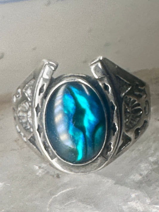 Horseshoe Navajo ring Abalone Good Luck Arrows band size 12.75 sterling silver women men