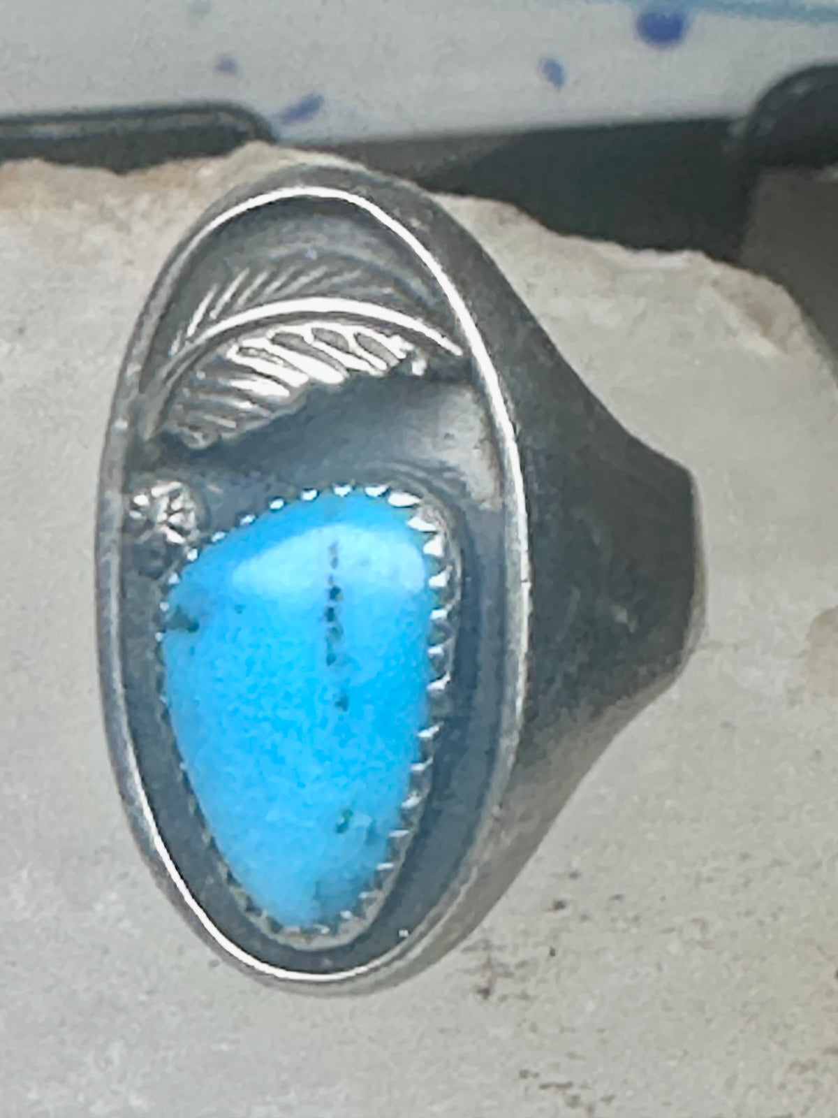 Vintage Sterling Silver Southwest Turquoise Leaf Ring Size 10.25 925