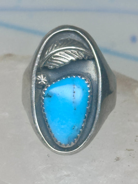 Vintage Sterling Silver Southwest Turquoise Leaf Ring Size 10.25 925