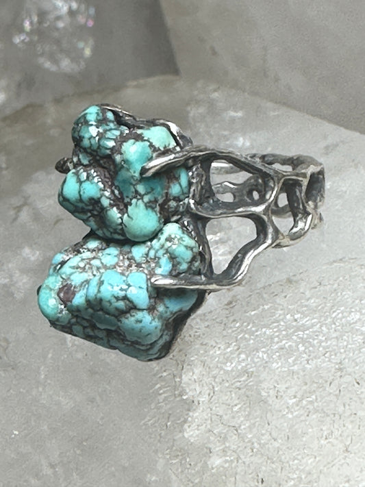 Brutalist turquoise ring size 5 southwest band sterling silver women girls