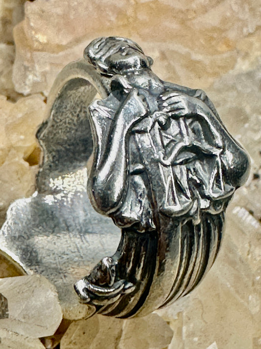 Justitia ring Lady Justice Spoon law lawyer band size 7.50 sterling silver women