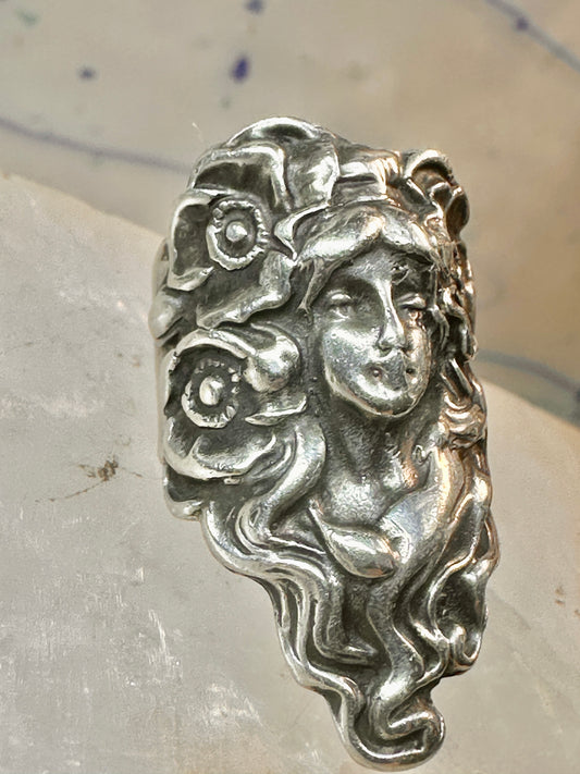 Art Nouveau ring face art deco band size 4 sterling silver women girls