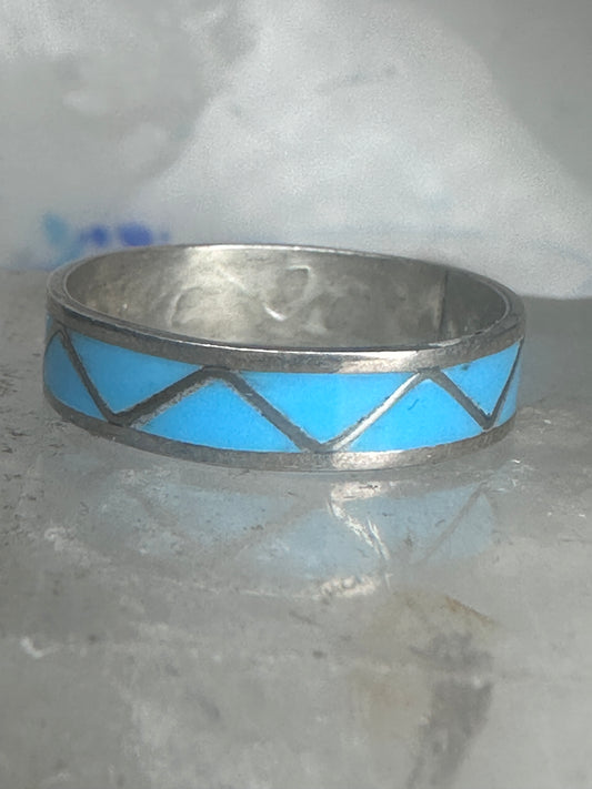 Vintage Sterling Silver Reconstituted Turquoise Inlay Band Ring Size 9.25 925