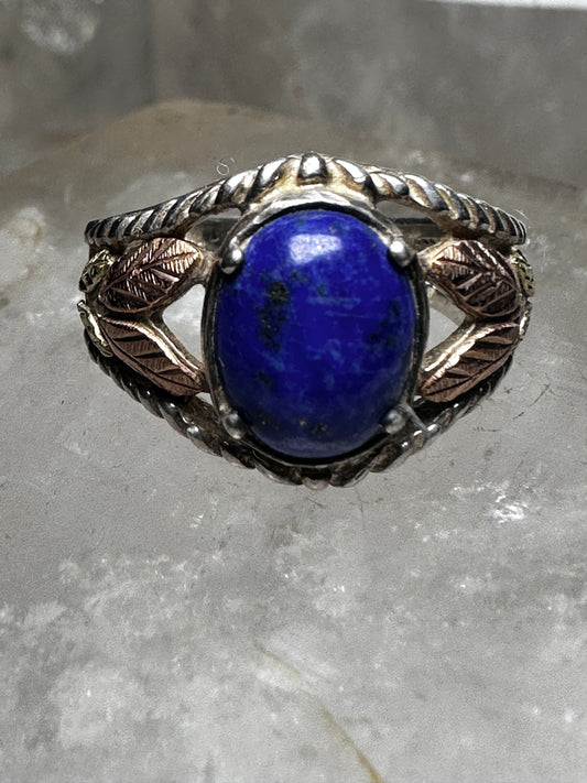 Black Hills Gold ring size 5.75 blue lapis leaves sterling silver band women girls