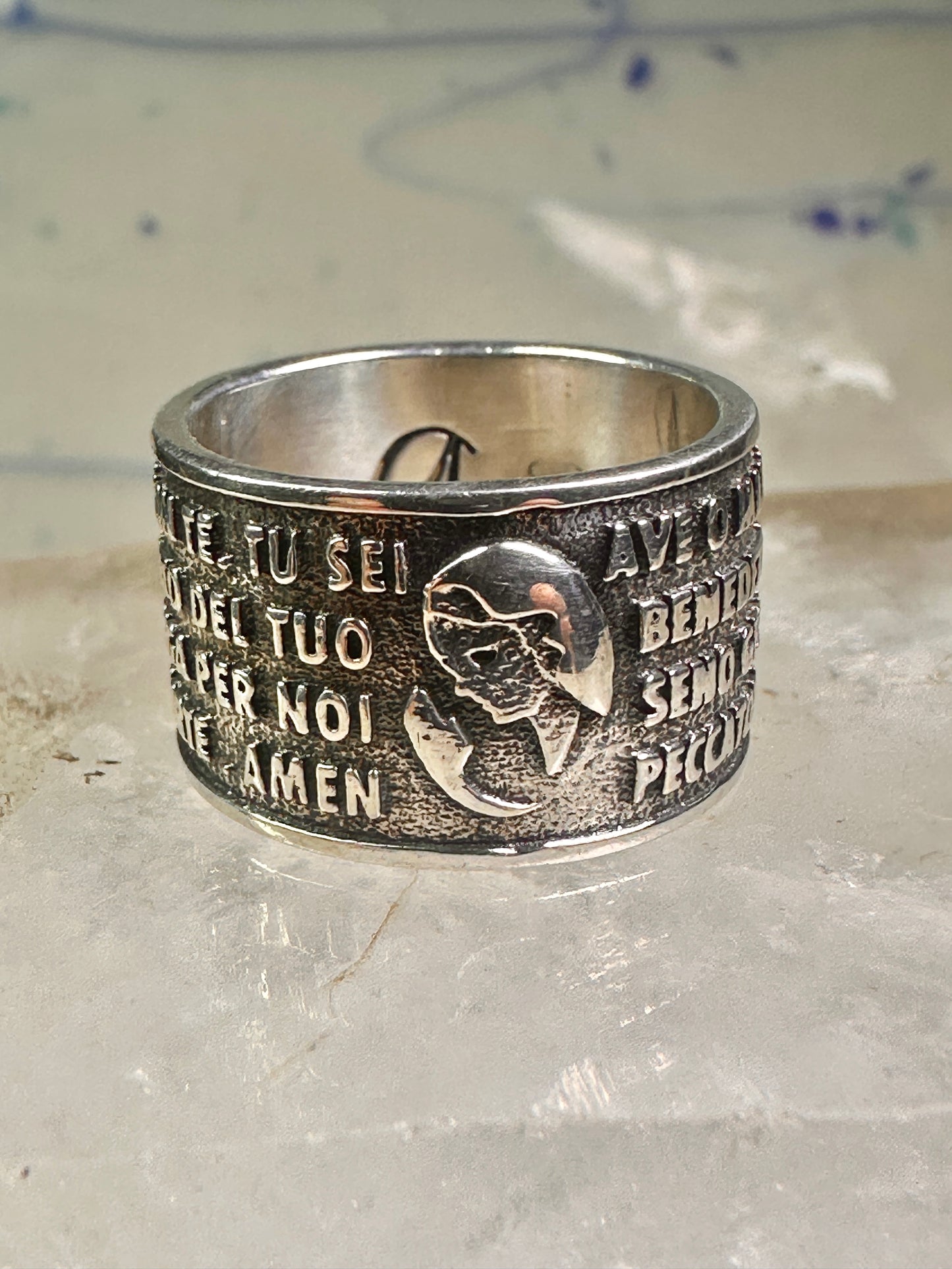 Ava Maria ring Italy by Amen size 7.50 Hail Mary Prayer band sterling silver women men